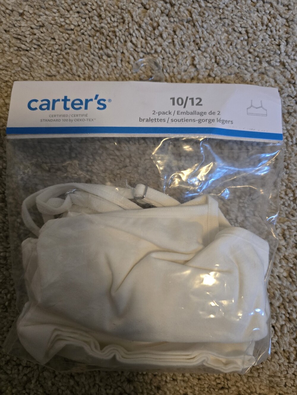 Girls Carter's White 2-Pack Bralettes Size 10/12